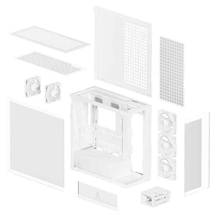 ARCTIC Xtender Caja Gaming PC Blanco Vidrio Templado Midi Tower EATX Compatible con GPU Vertical 64L Ventiladores RGB USB 3.2