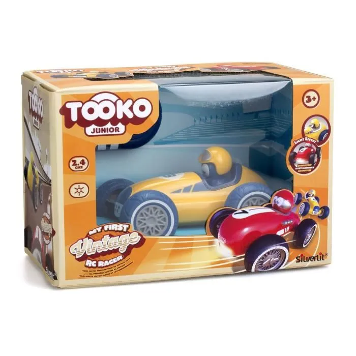 Tooko - Mi Primer Coche de Carreras Teledirigido con Estilo Vintage, Color Aleatorio Rojo o Amarillo, 13 cm, Juguete para Niños a Partir de 3 Años