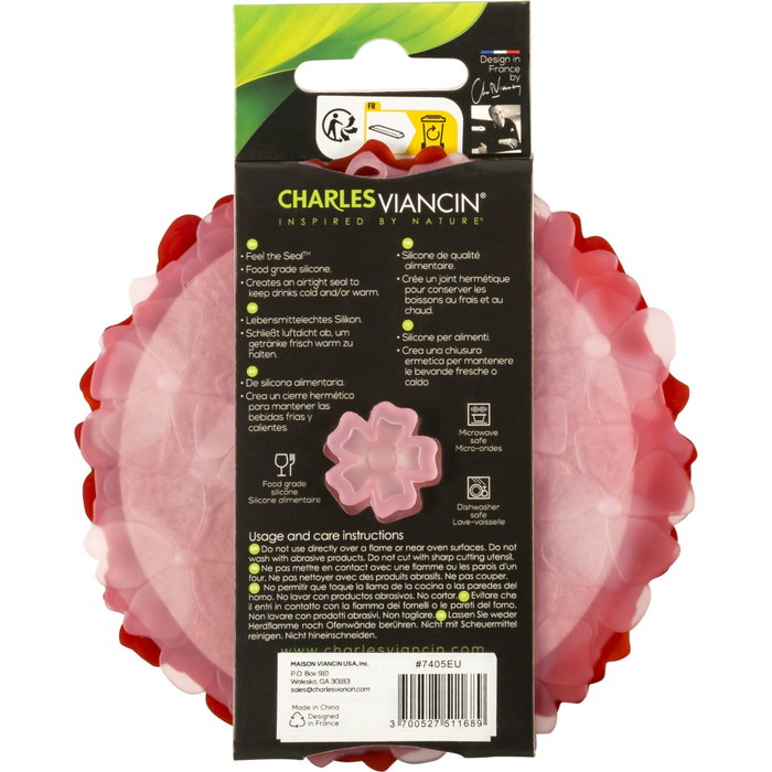 Charles Viancin GERANIUM 2 tapas para bebidas de silicona Bordeaux/Rosa