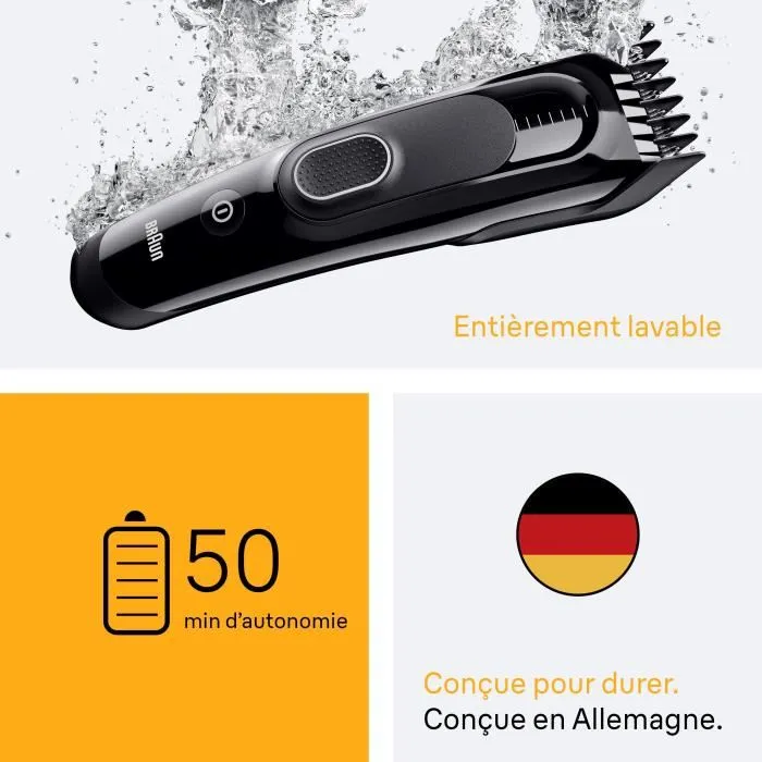 Braun HC5510 Cortapelos Inalámbrico, 50 min, 9 ajustes, Negro