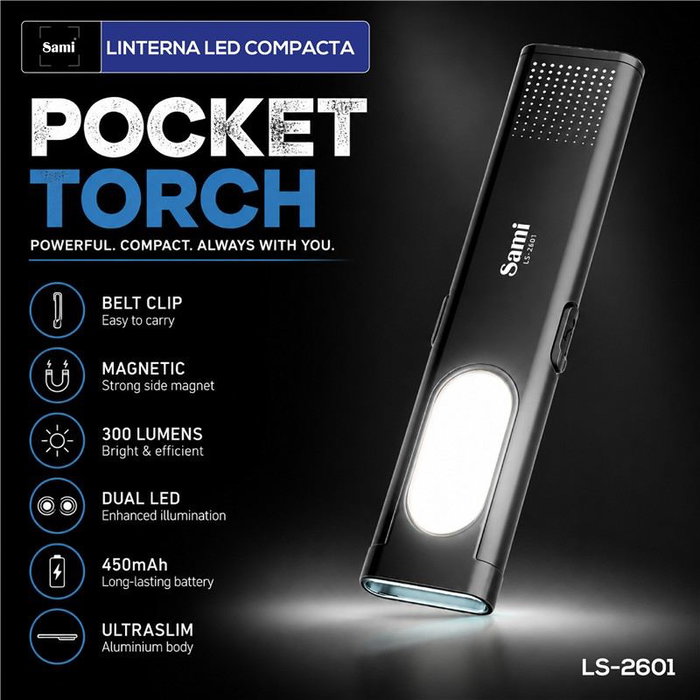 SAMI Linterna DUAL LED mini plana de aluminio recargable