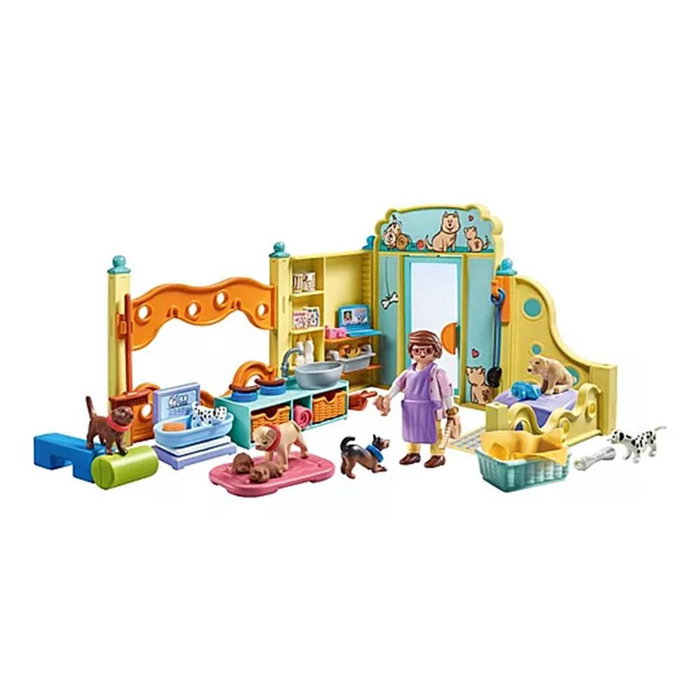Playmobil 71743 - Guardería De Cachorros con Múltiples Razas, Aseo, Correa, Accesorios para Juego de Rol Creativo