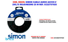 SIMON FINSTO Cable de audio A03VH-V 2x0,75 Rojo/Negro 25 m