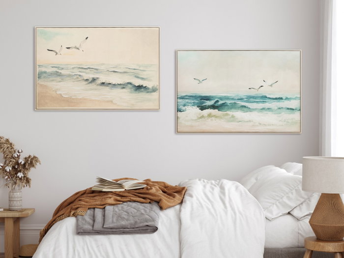 DKD Home Decor Cuadro Lienzo Playa Gaviotas Pack de 2