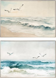 DKD Home Decor Cuadro Lienzo Playa Gaviotas Pack de 2