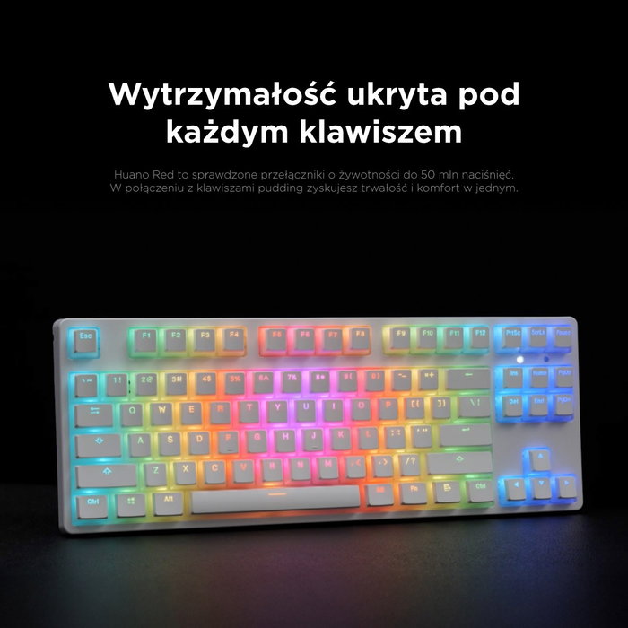 Rampage Ghost TKL Klawiatura Gamingowa Mechaniczna Przewodowa z Przełącznikami Huano Red i Podświetleniem Biała