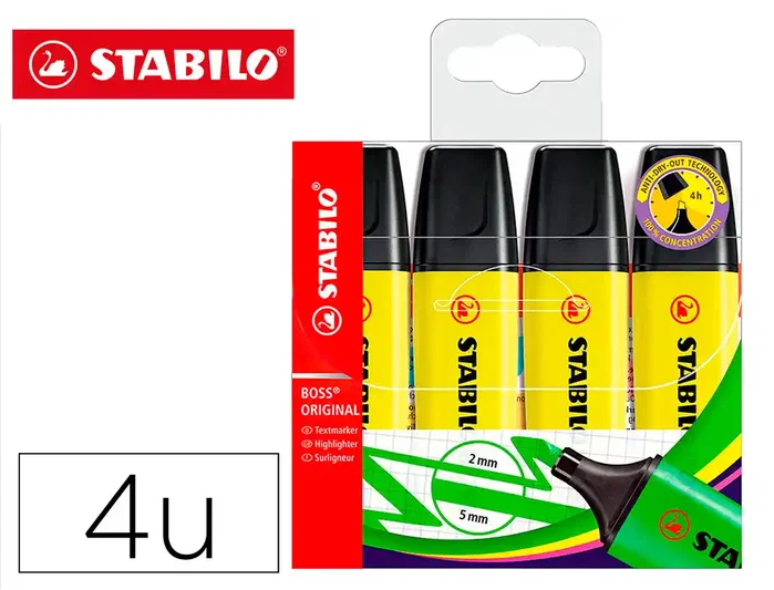 Stabilo Boss Original Marcador Fluorescente Amarillo Estuche de 4 Unidades