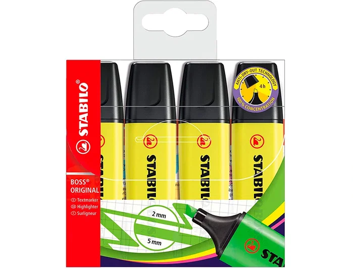 Stabilo Boss Original Marcador Fluorescente Amarillo Estuche de 4 Unidades