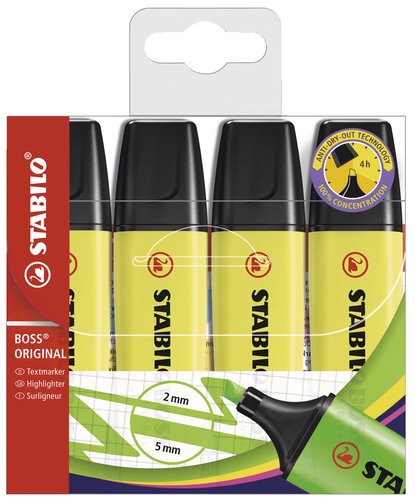 Stabilo Boss Original Marcador Fluorescente Amarillo Estuche de 4 Unidades