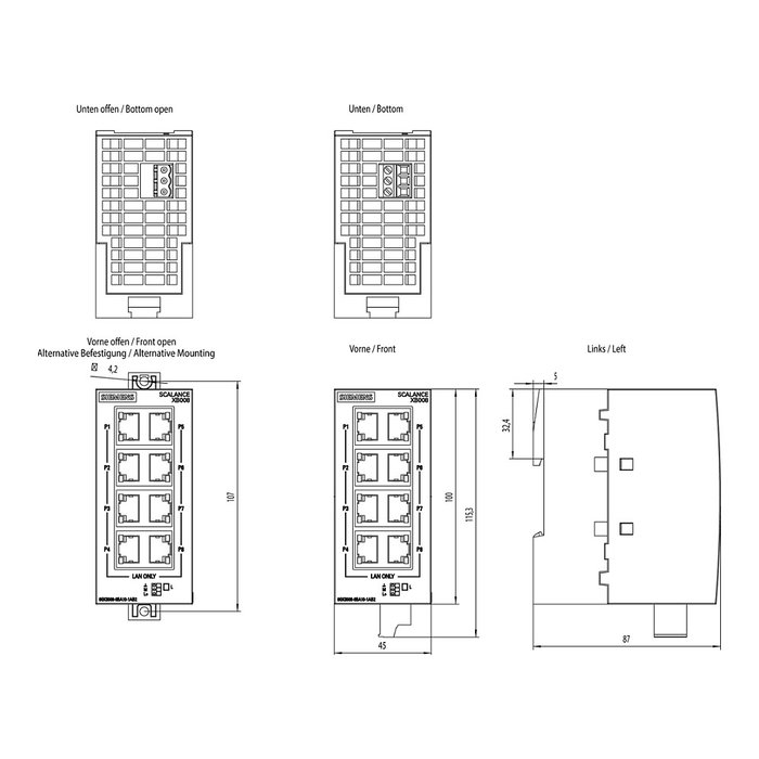 Siemens SCALANCE 6GK5008-0BA10-1AB2 XB008 Industrial Ethernet Switch No Administrado