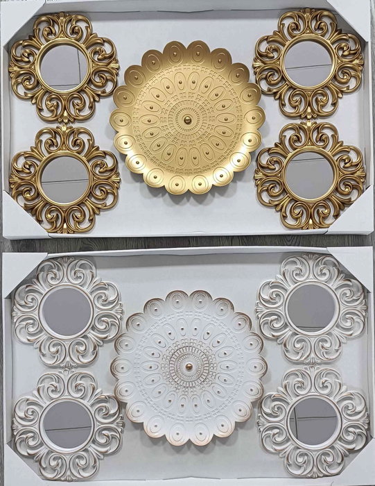 DKD Home Decor Set de 5 Espejos de Cristal Decape Blanco y Dorado