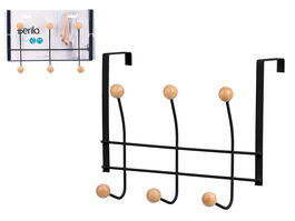 Berilo Percha 6 Colgadores Negra 28.7x13x22 cm Metal y Bambú (Set de 24)