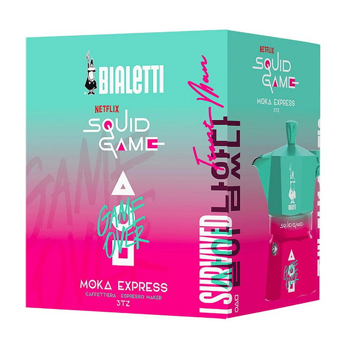 Bialetti Moka Express Squid Game 3TZ, 3 tazas, Azul/Rosa