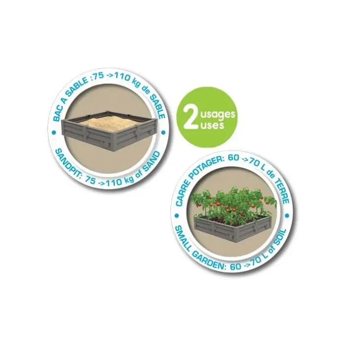 Smoby 850208 Bac Square Garden 2 en 1: Mesa de arena y huerto de vegetales, 76x76cm, Lona incluida