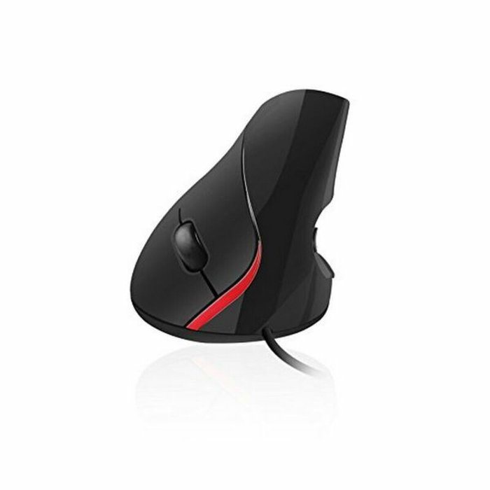 Ewent EW3156 Ratón Ergonómico Vertical para Mano Derecha, 1000 DPI, Negro y Rojo
