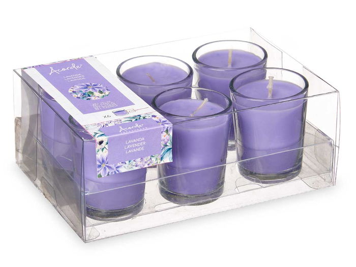 Acorde Set 6 Velas Vaso Vidrio Lavanda 16x6.5x11 cm (Set de 12)