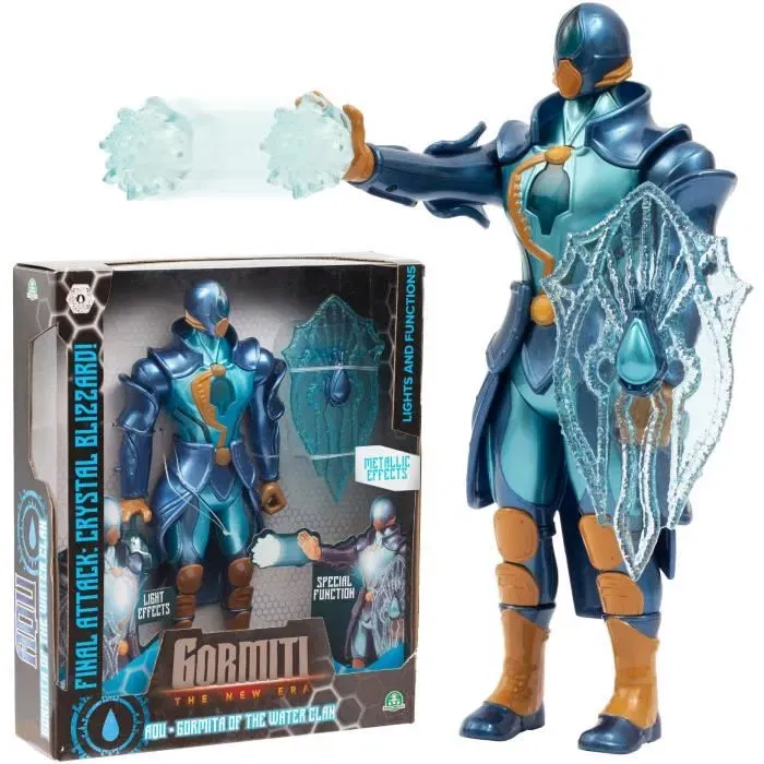 Gormiti Figura Articulada Aqu con Ataque Ligero de Agua GRV071, 27 cm, a partir de 4 años