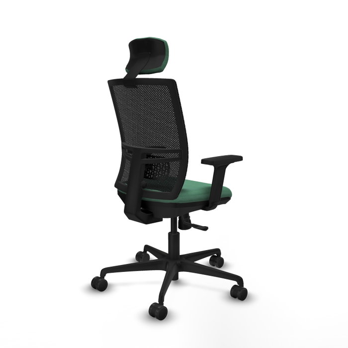 PIQUERAS Y CRESPO Silla de oficina Yunquera con mecanismo Sincro, Tela Verde esmeralda y Malla Negra