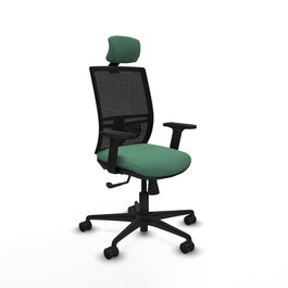 PIQUERAS Y CRESPO Silla de oficina Yunquera con mecanismo Sincro, Tela Verde esmeralda y Malla Negra