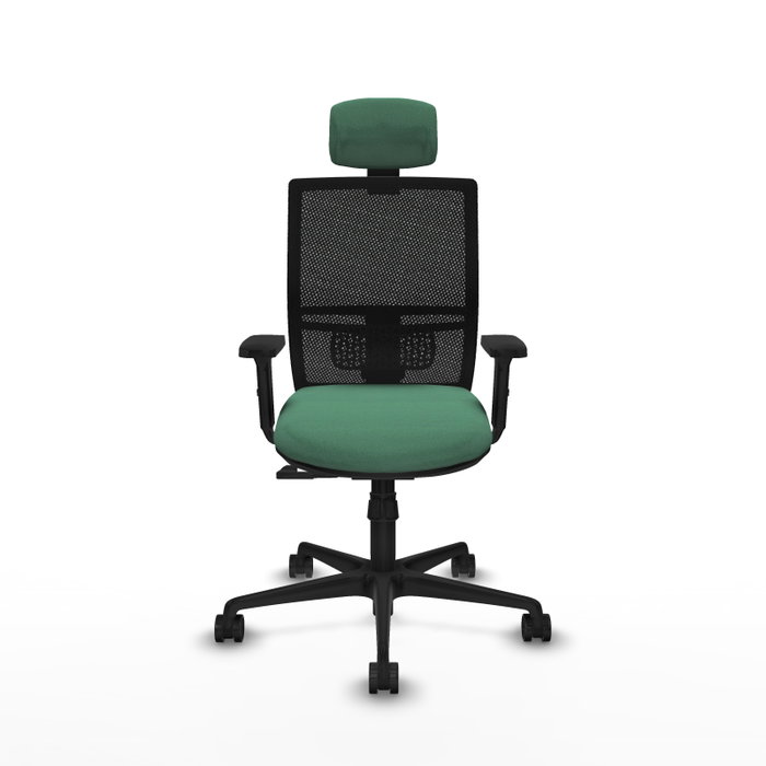 PIQUERAS Y CRESPO Silla de oficina Yunquera con mecanismo Sincro, Tela Verde esmeralda y Malla Negra