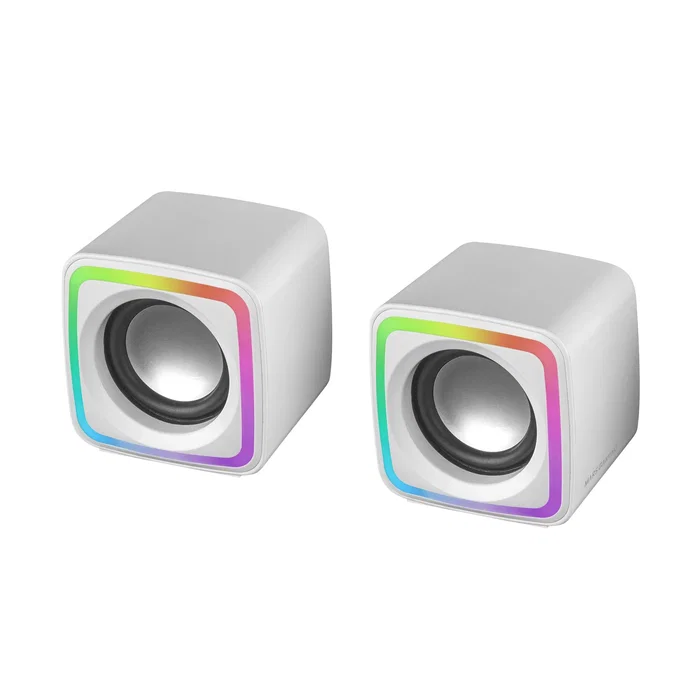 Mars Gaming Altavoces MSCUBE 8W Gaming RGB Active-Flow con DSP, Blanco, Sistema 2.0 de Escritorio con Control Box, Alimentación por USB