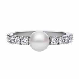 Diamonfire Anillo de Plata con Perla y Circonita Gris Talla 17