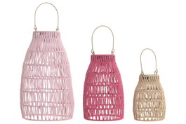 DKD Home Decor Set de 3 Lámparas Solares Multicolor con Algodón y Asa de Metal