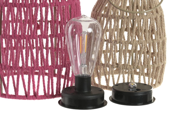 DKD Home Decor Set de 3 Lámparas Solares Multicolor con Algodón y Asa de Metal