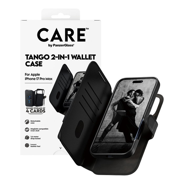 PanzerGlass CARE™ Tango 2in1 Wallet MagSafe para iPhone 17 Pro Max, Negro