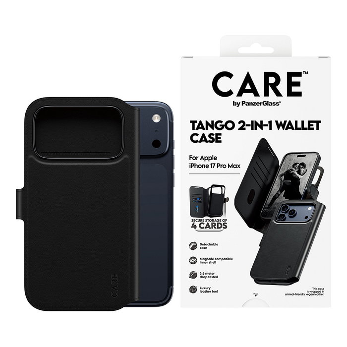PanzerGlass CARE™ Tango 2in1 Wallet MagSafe para iPhone 17 Pro Max, Negro