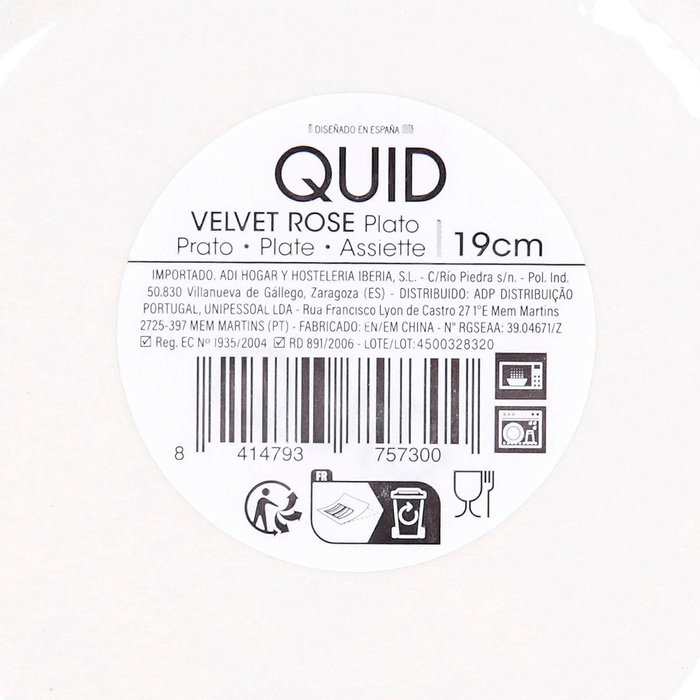 Plato Postre Cerámico Velvet Quid 19 cm