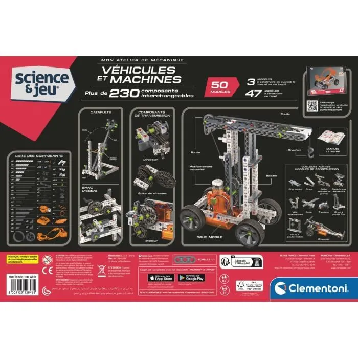 Clementoni CLE8005125528462 Vehículos y Máquinas para Construir 50 Construcciones con Manual y App 3D