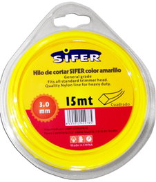 SIFER Hilo para Desbrozadora Cuadrado Amarillo 3.00 mm x 15 m