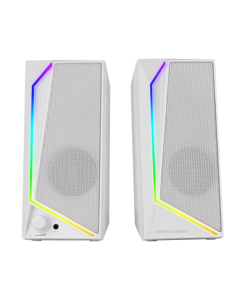 Mars Gaming Altavoces Gaming MS72W RGB, Blanco, 15W RMS, Chipset DSP, USB y Jack 3.5mm, 2.0 Canales, Plug & Play, Control de Volumen