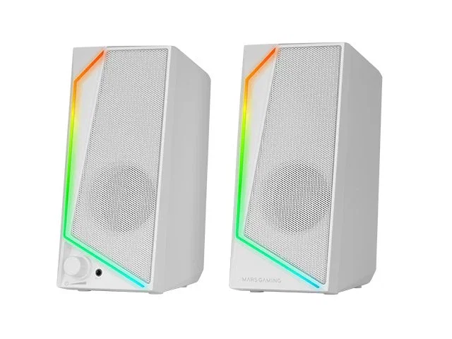 Mars Gaming Altavoces Gaming MS72W RGB, Blanco, 15W RMS, Chipset DSP, USB y Jack 3.5mm, 2.0 Canales, Plug & Play, Control de Volumen