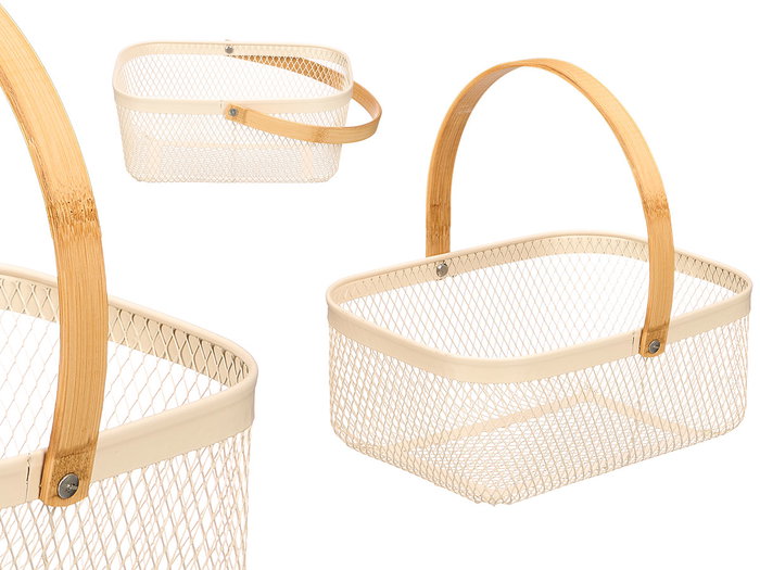KINVARA Cesta Rectangular Beige con Asa de Bambú KINVARA Cesta Rectangular Beige con Asa de Bambú