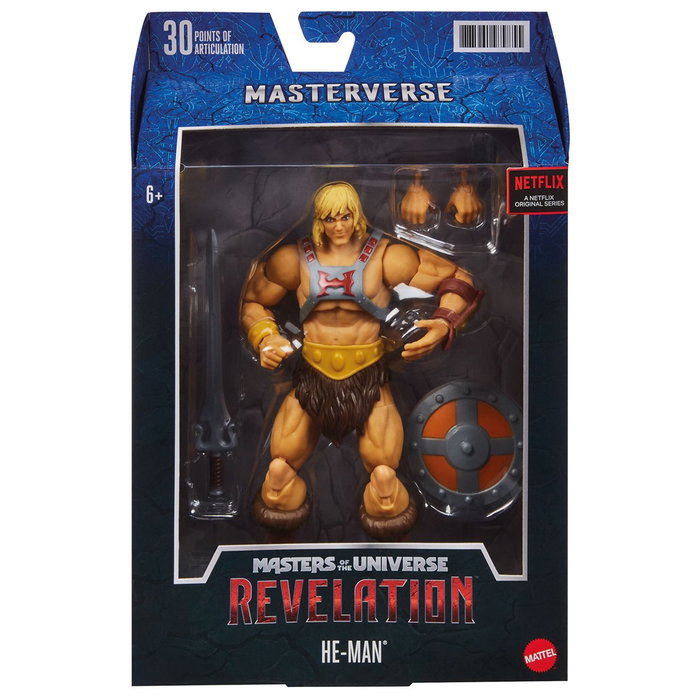 Mattel Figura Masters Of The Universe - He-Man, 18 cm, Incluye arma y efecto Power Attack, Colección serie Netflix