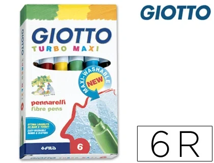 Giotto Rotulador Turbo Maxi Caja de 6 Colores Lavables con Punta Bloqueada y Gruesa