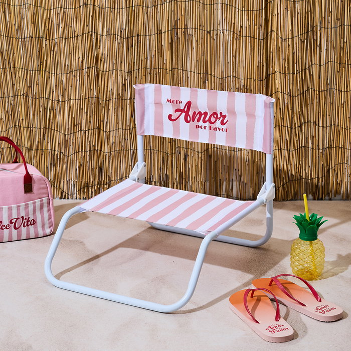 Home Deco Factory Silla Playa Plegable Dolce Vita Rosa - Estructura Hierro, Textil Poliéster Hidrófugo para Exterior