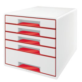 Modulo 5 Cajones Leitz Wow Cube (1 Grande + 4 Pequeños) Rojo Metalizado/Blanco