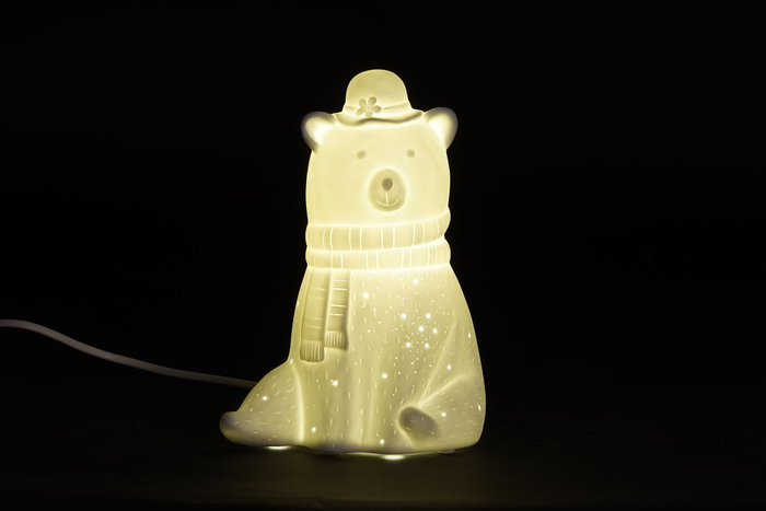DKD Home Decor Lámpara de Sobremesa de Porcelana Oso Blanco