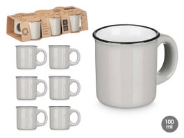 Vessia Set 6 Tazas de Café Gris 100 ml porcelana 28.8x12.8x7 cm (Set de 12)