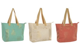 DKD Home Decor Surtido de 3 Bolsos de Algodón Boracay Verde, Coral y Beige