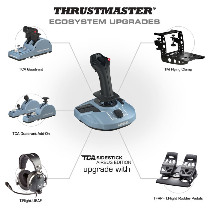 Thrustmaster TCA Sidestick Airbus Edition Joystick de Vuelo para PC, 17 Botones, USB, Alámbrico, Negro y Azul
