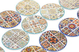 DKD Home Decor Posavasos Indio Azul Naranja Dolomita Corcho 10.8 x 10.8 cm (72 Unidades)
