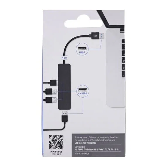 TNB FIRST Hub 4x USB-A 2.0 Negro