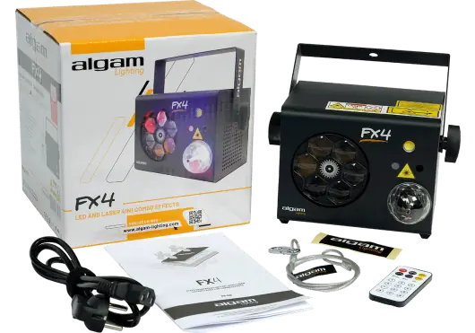 ALGAMLIGHT FX-4 Proyector 4-en-1: Rueda Gobo LED RGB, Magic Ball, Láser RG y Estrobo para Fiestas