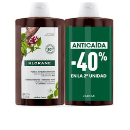 Klorane Champú Quinina Energizante para Cabello Débil y Fatigado, Pack 2x400ml