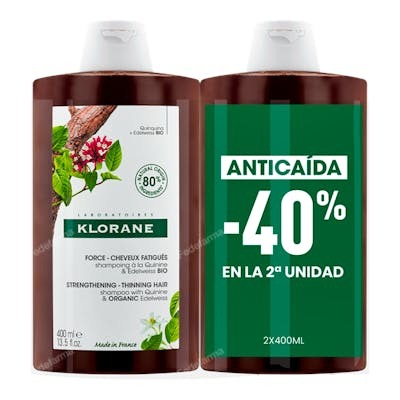 Klorane Champú A La Quinina Y Edelweiss BIO Fortalecedor Duo 2 x 400 ml