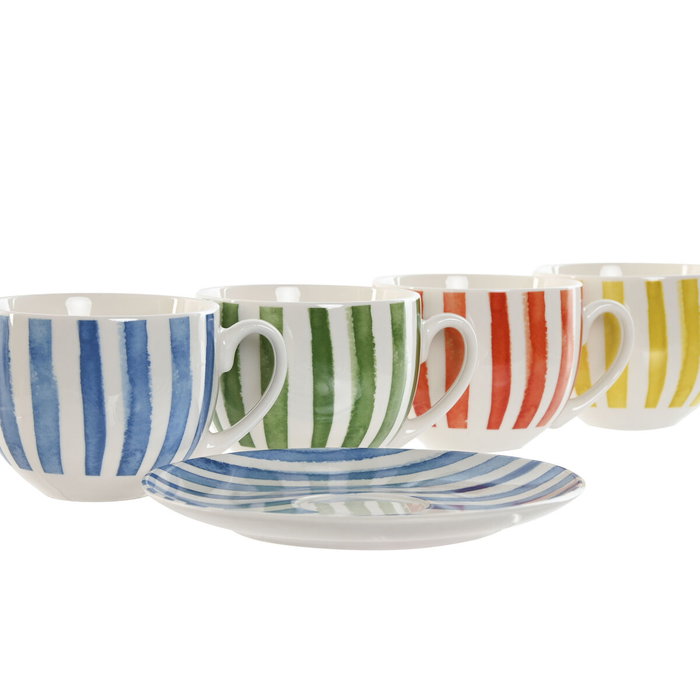 Home ESPRIT Juego de 6 Tazas con Plato Rayas Mediterráneo Porcelana 240 ml Home ESPRIT Juego de 6 Tazas con Plato Rayas Mediterráneo Porcelana 240 ml